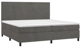 Pat box spring cu saltea, gri inchis, 200x200 cm, catifea Morke gra, 200 x 200 cm, Design simplu