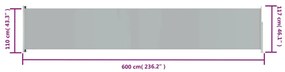 Copertina laterala retractabila de terasa, gri, 117x600 cm Gri, 117 x 600 cm