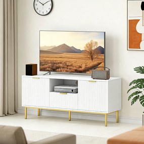 HOMCOM Comodă TV, mobilier TV pentru 127 cm cu 2 uși cu închidere silențioasă, sertar și compartiment deschis, 120x39x54cm, alb | Aosom Romania