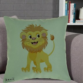 Perna Decorativa Pui de Leu Kawaii, 40x40 cm, Verde, Husa Detasabila, Perna Inclusa, BEKZ®