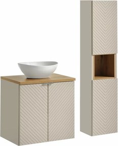 Set mobilier baie 60 cm 4 piese Comad Viva stejar Coast Evoke si bej cașmir mat