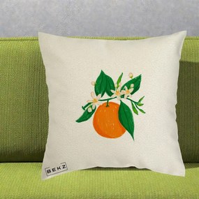Perna Decorativa Portocala in Floare, 40x40 cm, Ecru, Husa Detasabila, Perna Inclusa, BEKZ®