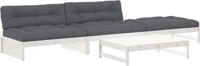 vidaXL Set mobilier de grădină cu perne, 4 piese, alb, lemn masiv