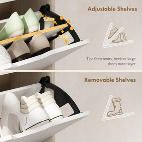 HOMCOM Dulap Subțire pentru Pantofi cu 4 Sertare pentru 16 de Perechi de Pantofi 62.5x26x156 cm, Culoare Lemn și Alb | Aosom Romania