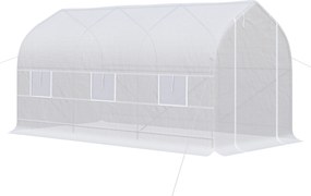 Outsunny Seră de Grădină a Tunnel 4x2x2 m cu Uși Rulabile și 6 Ferestre, Seră pentru Grădină cu Acoperiș înclinat, Structură din Metal și Acoperire PE, pentru Grădinărit Legume Flori Fructe, Alb | Aosom Romania