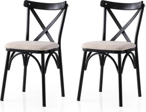 Set 2 scaune EKOL 285 V2, crem/negru, stofa clasica/metal, 42x40x81 cm