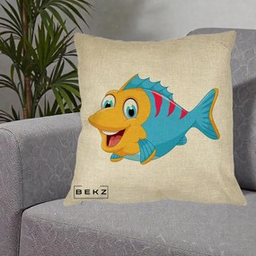 Perna Decorativa Peste Vesel Cartoon, 40x40 cm, Crem, Husa Detasabila, Perna Inclusa, BEKZ®
