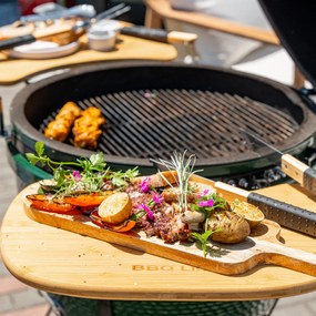 Grătar ceramic pentru cărbuni cu rafturi laterale, grilă de 52 cm