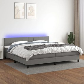 vidaXL Pat cu arcuri, saltea și LED, gri închis, 200x200 cm, textil