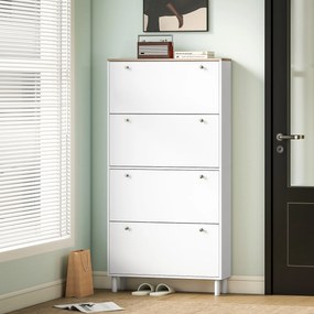 Dulap Îngust HOMCOM pentru Încălțăminte cu 4 Sertare Rabatabile, Dulap Subțire pentru Depozitarea Încălțămintei cu Rafturi Reglabile pentru Hol, Capacitate 24–32 Perechi, Alb | Aosom Romania