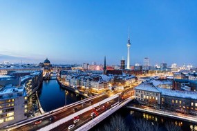 Fotografie Aerial view of Berlin illuminated skyline, Alexander Spatari