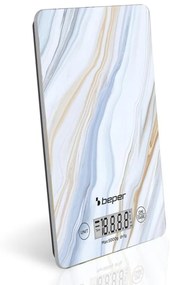 Cantar de bucatarie Beper P102BIL001, Pana la 5 kg, Afișaj LCD, Alimente solide si lichide, Control tactil, Sticla, Marmura