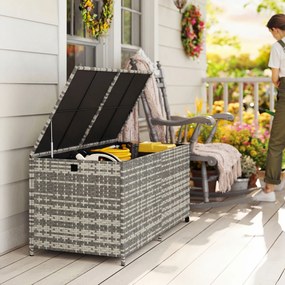Outsunny Cufăr de grădină din rășină împletită, cufăr de depozitare exterior 650 L impermeabil cu căptușeală cu fermoar | Aosom Romania