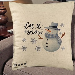 Perna Decorativa Let It Snow Om de Zapada, 40x40 cm, Bej, Husa Detasabila, Perna Inclusa, BEKZ®