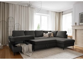 Colțar gri închis extensibil cu tapițerie din catifea reiată (cu colț pe partea dreaptă) Lofty Lilly – Miuform