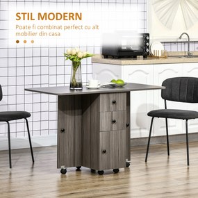 HOMCOM Masă Extensibilă pe 6 Roți cu 2 Sertare și Dulap cu Uși, din Lemn, 120x60x76.5 cm, Gri | Aosom Romania