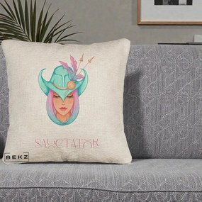 Perna Personalizata Zodiac Sagetator Cowgirl, 40x40 cm, Bej Canapea, Husa Detasabila, Perna Inclusa, BEKZ®