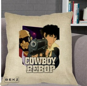 Perna Personalizata Cowboy Bebop Spike si Jet Poster, 40x40 cm, Crem, Husa Detasabila, Perna Inclusa, BEKZ®