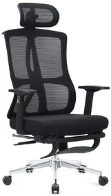 Scaun ergonomic, spatar Mesh, sezut textil, tetiera reglabila inaltime, suport picioare, baza metalica, inaltime reglabila, Negru
