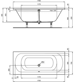 Cada baie incastrata Ideal Standard Hotline New, dreptunghiulara, 170x75 cm 1700x750 mm