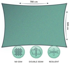 Parasolar dreptunghiular, 5 × 7 m, poliester