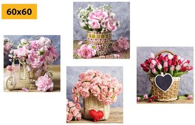 Set tablouri buchete de flori în design vintage