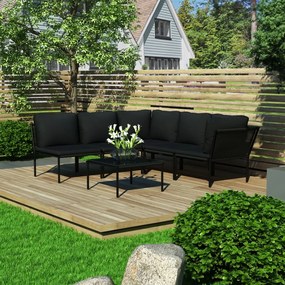 48591 vidaXL Set mobilier de grădină cu perne, 6 piese, negru, PVC