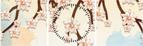 Tablou - Flori colorate pe ramuri (cu ceas) (90x30 cm)