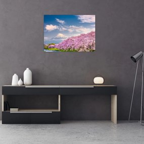 Tablou pe sticlă - Peisaj de primăvară japonez (70x50 cm)