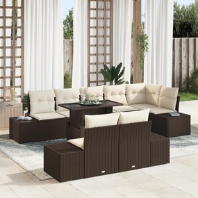 vidaXL Set de canapele de grădină 9 piese cu perne, maro, rattan poliesteric