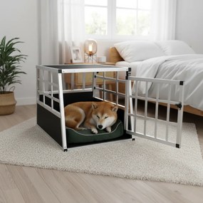 Cușcă de transport pentru câini BRUNO, 70x54x51cm, argintiu/negru Cadoca