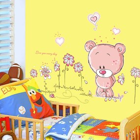 Sticker perete Pink Bear in the flowers