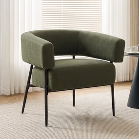 HOMCOM Fotoliu tapițat pentru living din țesătură cu aspect de in, șezut lat și adânc, spătar curbat, verde închis | Aosom Romania