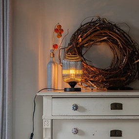 Lampă de masă Art Deco neagră cu sticlă fumurie - Banci