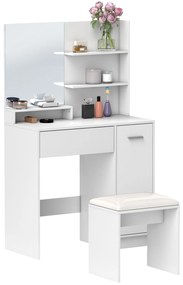 HOMCOM Masă de Toaletă cu Oglindă și Taburet, 80x40x132 cm, Alb | Aosom Romania