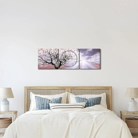 Tablou cu pomul roșu (cu ceas) (90x30 cm)