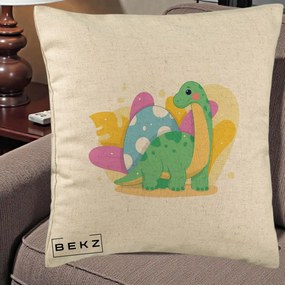 Perna Personalizata Dinozaur cu Ou Pastelat, 40x40 cm, Bej, Husa Detasabila, Perna Inclusa, BEKZ®