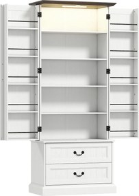 HOMCOM Bufet înalt bucătărie, dulap de bucătărie, LED cu senzor, 2 uși, sertare și rafturi reglabile, 76x39,5x183cm, alb | Aosom Romania