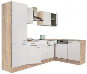 Mobilă de bucătărie de colț Yorki 280, corp din stejar Sonoma, față alb satinat, cu dulap cu raft