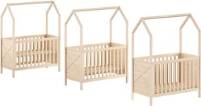 Pătuț în culoare naturală din lemn de pin cu înălțime reglabilă 60x120 cm Scott – Vipack