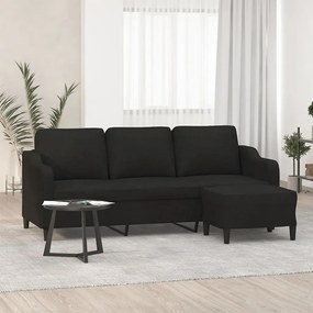 3201139 vidaXL Canapea cu 3 locuri cu taburet, negru, 180 cm, material textil