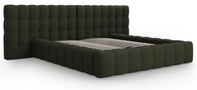 Pat matrimonial verde tapițat cu spațiu de depozitare cu somieră 180x200 cm Mamaia – Micadoni Home