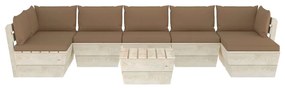 Set mobilier gradina din paleti cu perne, 8 piese, lemn molid Gri taupe, 4x colt + 2x mijloc + masa + suport pentru picioare, 1
