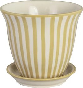 Ghiveci din ceramică pictat manual cu dungi, Ø 16 x H 13,5 cm, galben, „Miriam"