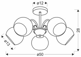 Lustră cu tijă NESTOR, 5x E27/40W/230V, alamă