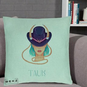 Perna Personalizata Zodie Taur, 40x40 cm, Verde Menta, Husa Detasabila, Perna Inclusa, BEKZ®