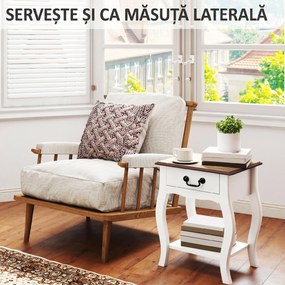 HOMCOM Noptieră Modernă cu Sertar și Raft Deschis din Lemn Alb și Lemn Natural | Aosom Romania