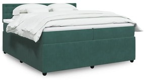 3290145 vidaXL Pat box spring cu saltea, verde închis, 200x200 cm, catifea