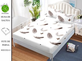 Husa de pat cu elastic 180x200 din Bumbac Finet + 2 Fete de Perna - Pene  Fluturi
