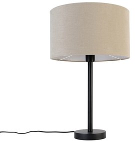 Lampă de masă modernă neagră cu abajur din bouclé maro deschis 35 cm - Simplo